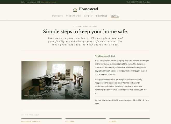 Homestead Security Co. — the same platform rendered in a different dealer’s brand