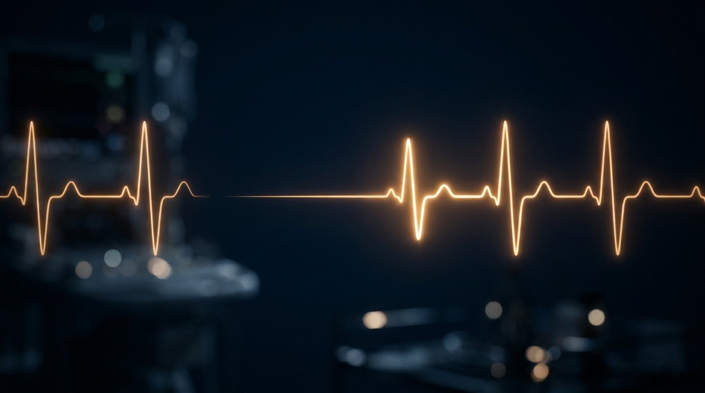 A heartbeat line dipping into a gap and being mended