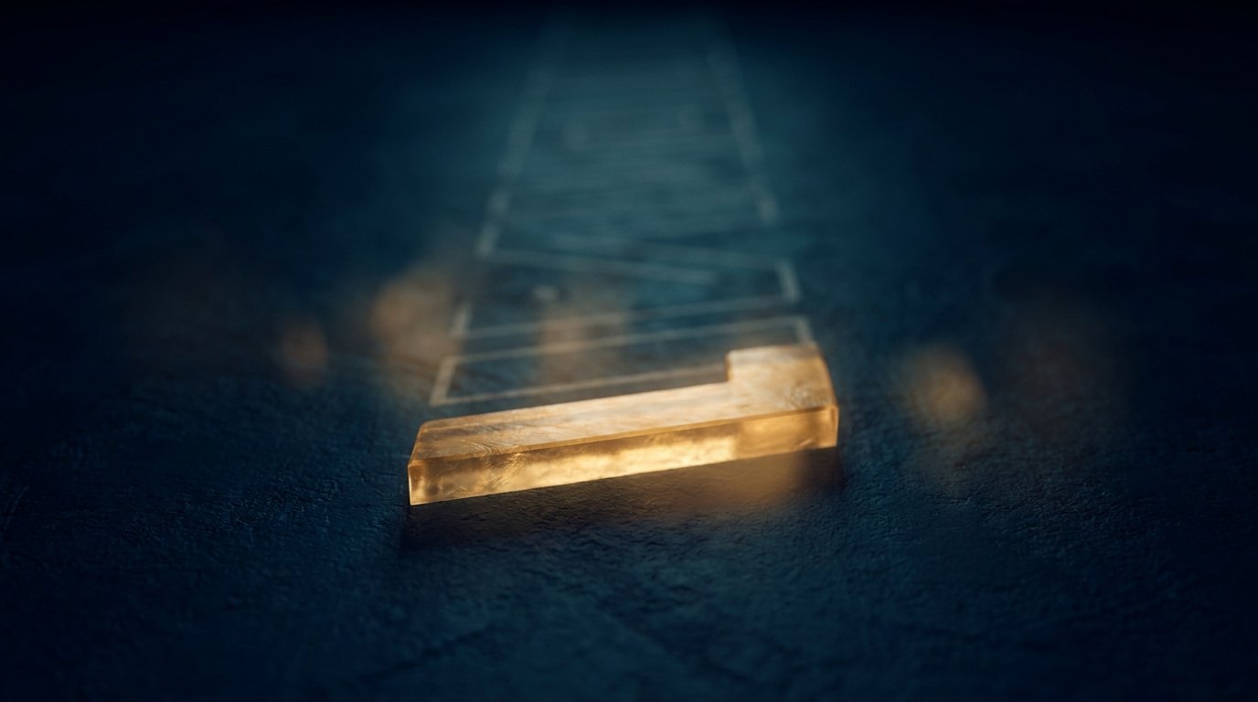 A single first step lit at the start of a path